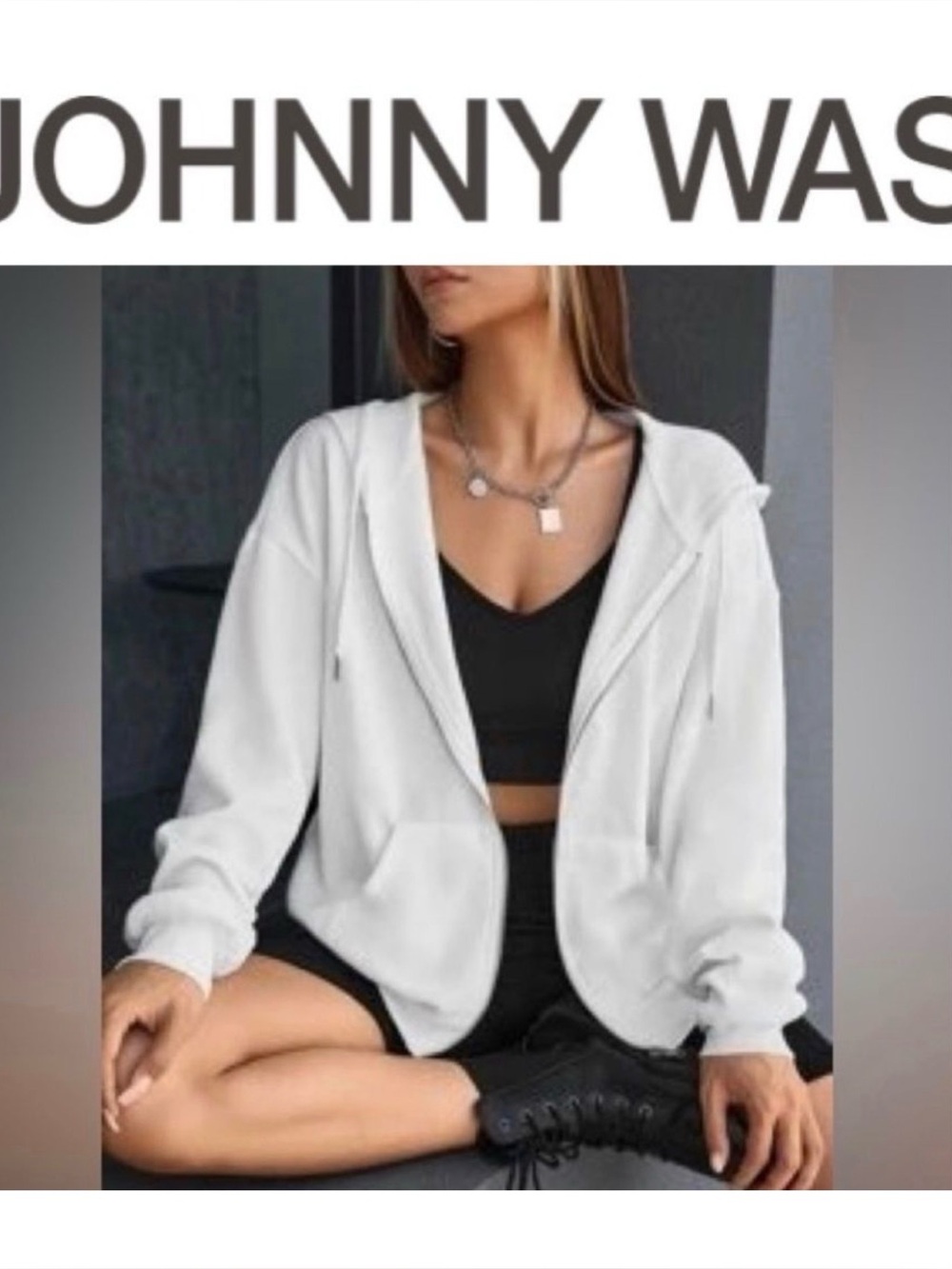 Johnny Was White Zip-Up Hoodie